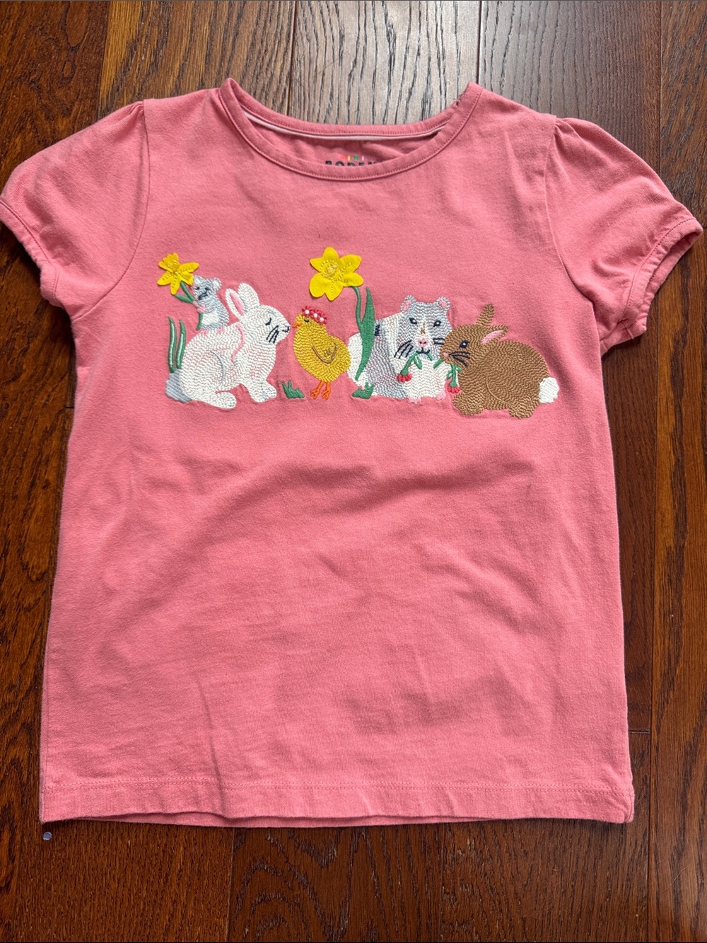 Boden Girls' Pink Embroidered Animal Tee